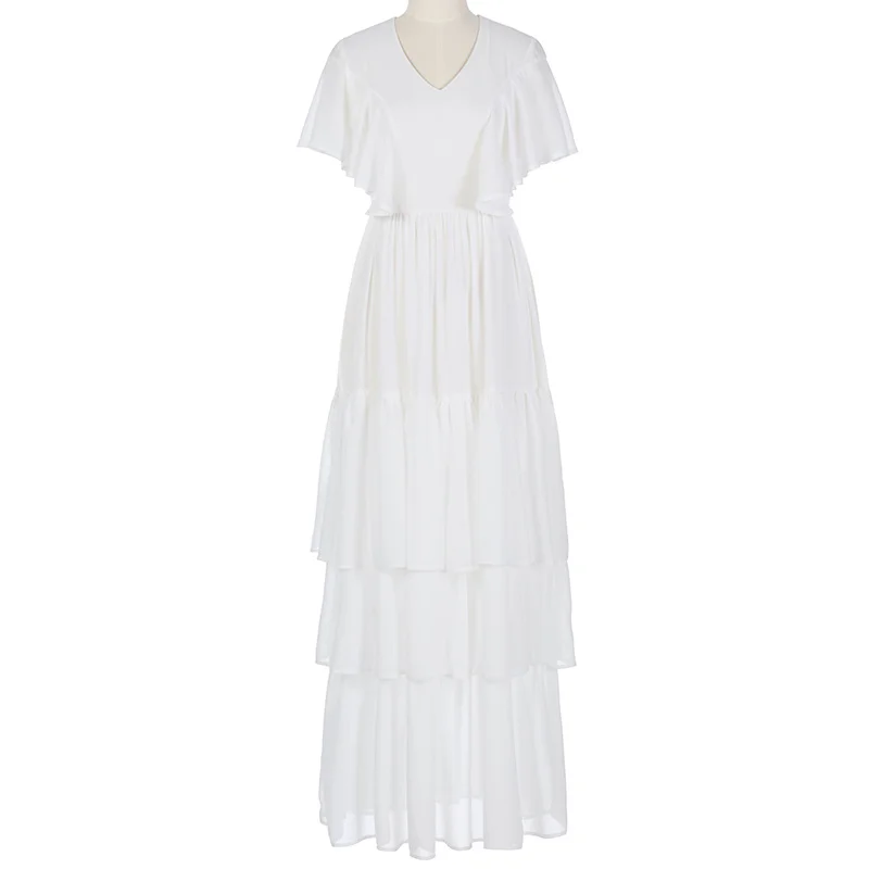 VERRAGEE Женская 2019 Новая Летняя короткая бабочка рукав белый v-образный вырез шифон