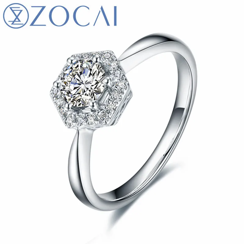 Оригинальное сертифицированное кольцо Dimaond ZOCAI обручальное 0 07ct/0 15ct H/SI 18K