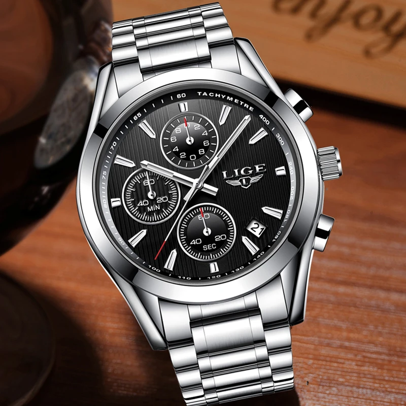 LIGE Для мужчин s часы лучший бренд класса люкс Полный Сталь Бизнес кварцевые