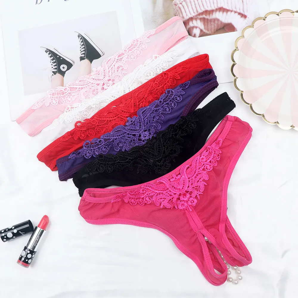 Женские сексуальные трусики с жемчужинами стринги открытой промежностью