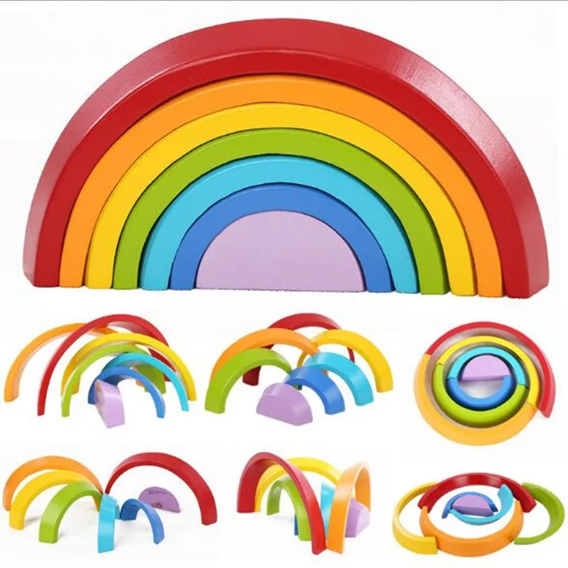 Красочные деревянные радужные строительные блоки арочные строительные блоки деревянный стек высокие игрушки для детей детские подарки