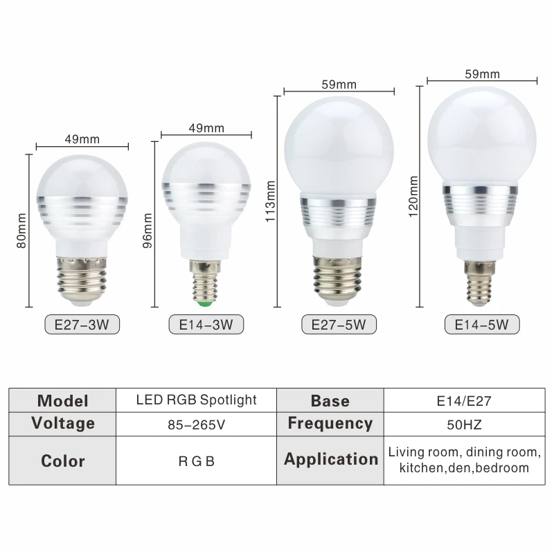 Светодиодный RGB лампа E27 E14 3 Вт 5 Вт AC110V 220 В светодиодный RGB Точечный светильник 85-265 в волшебный RGB светильник ing+ ИК пульт дистанционного управления 16 цветов