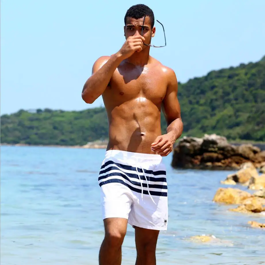 Мужские пляжные шорты в белую полоску свободные боксеры сексуальные мужские плавки спортивные 456|briefs swim|sport