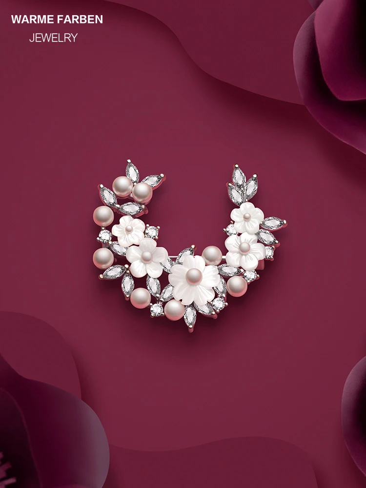 Женская жемчужная брошка Swarovski украшенная кристаллами с белыми вишневыми