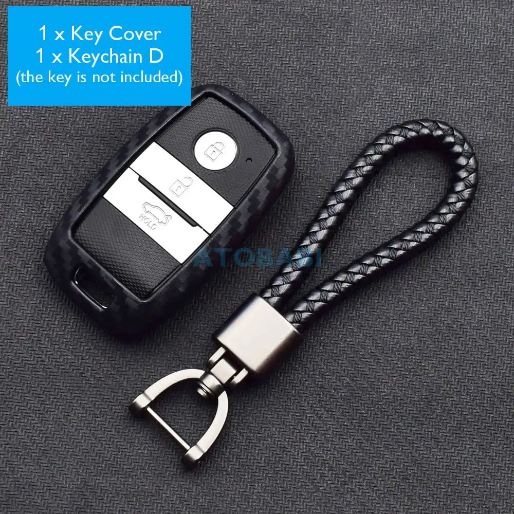 Keychain D ATOBABI углеродное волокно шаблон Силиконовый чехол для ключей от машины брелок для Kia Forte Niro Optima Sedona Sorento Soul Sportage пульт дистанционного управления - Название цвета: Keychain D