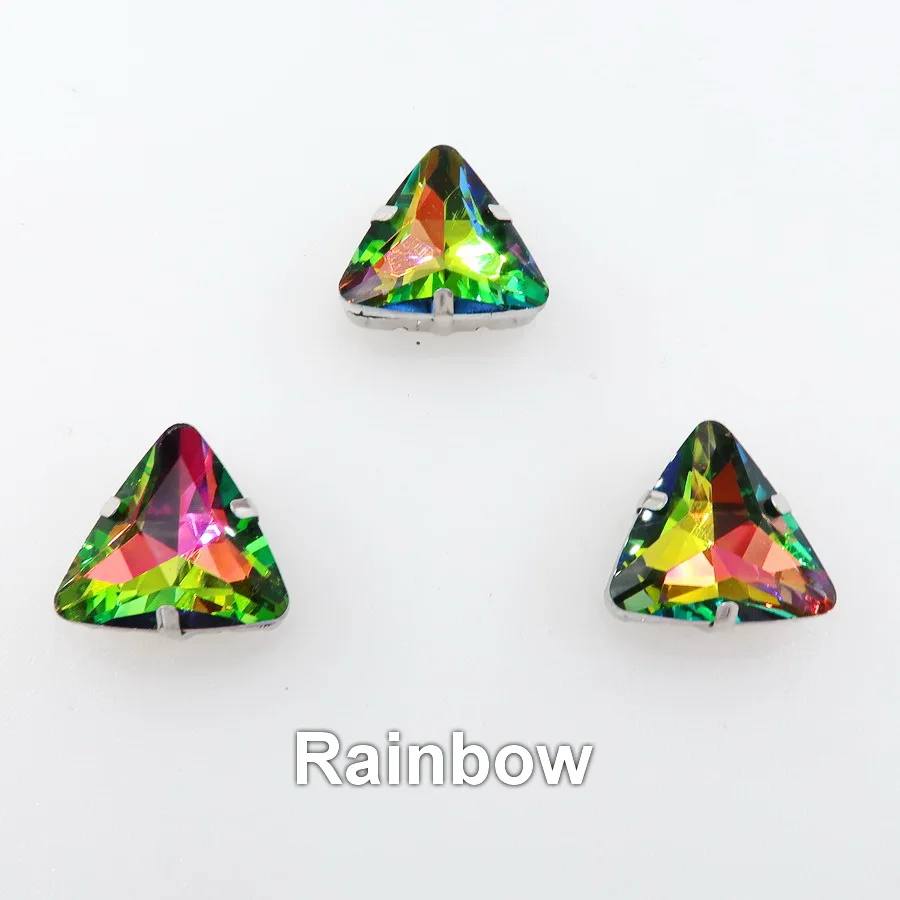 A27 rainbow Стеклянные хрустальные серебряные коготь 18 мм 10 шт. красивые цвета треугольные формы пришитые Стразы бусины для украшения одежды diy - Цвет: A27 rainbow