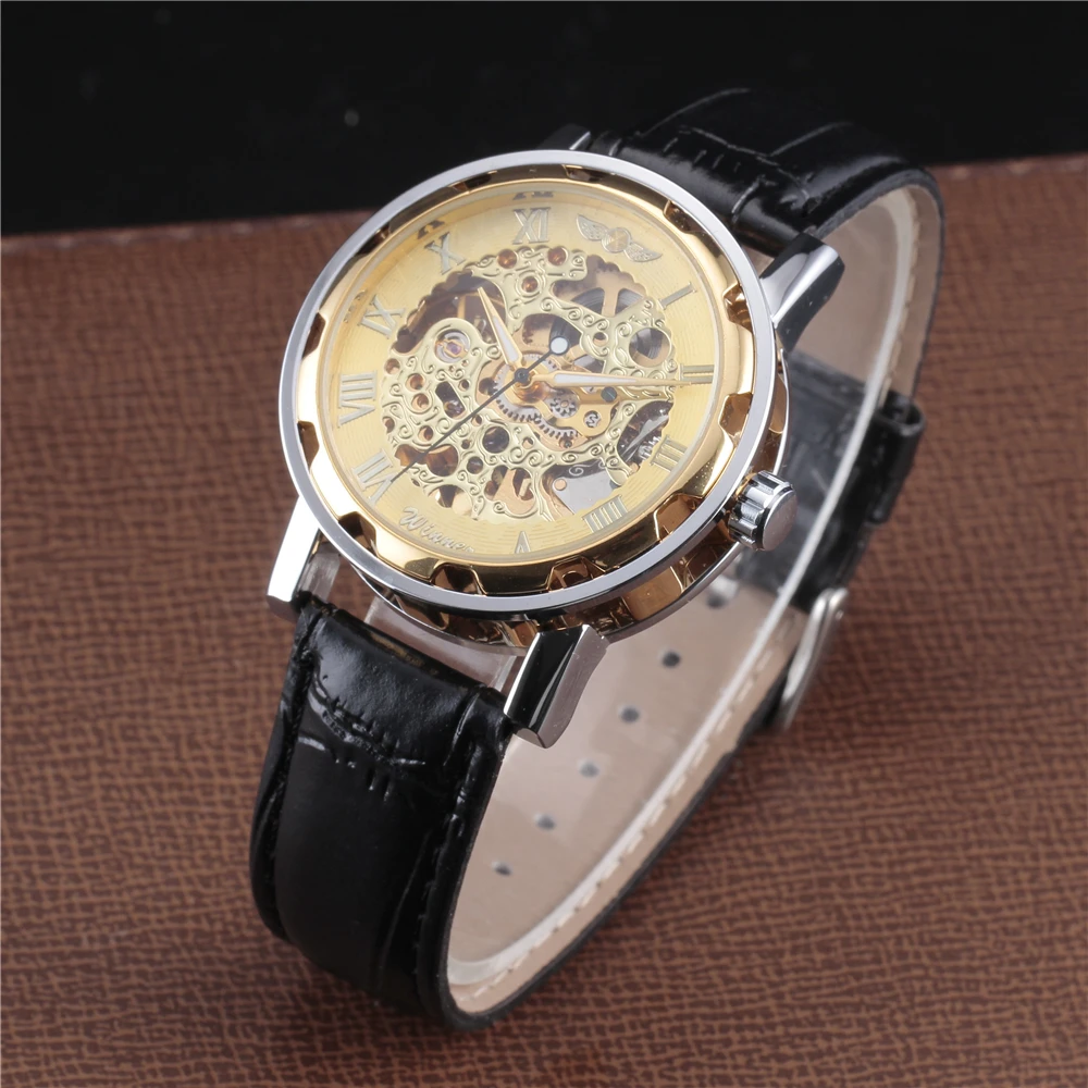 Winner Лучшая цена новинка мужские наручные часы скелетоны золотого цвета