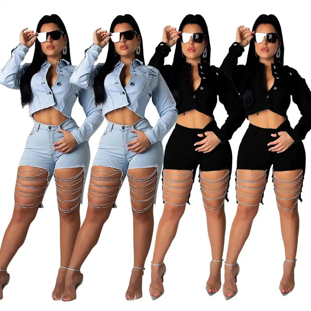 Сексуальный клубный Джинсовый комплект Wjustforu из двух предметов женский