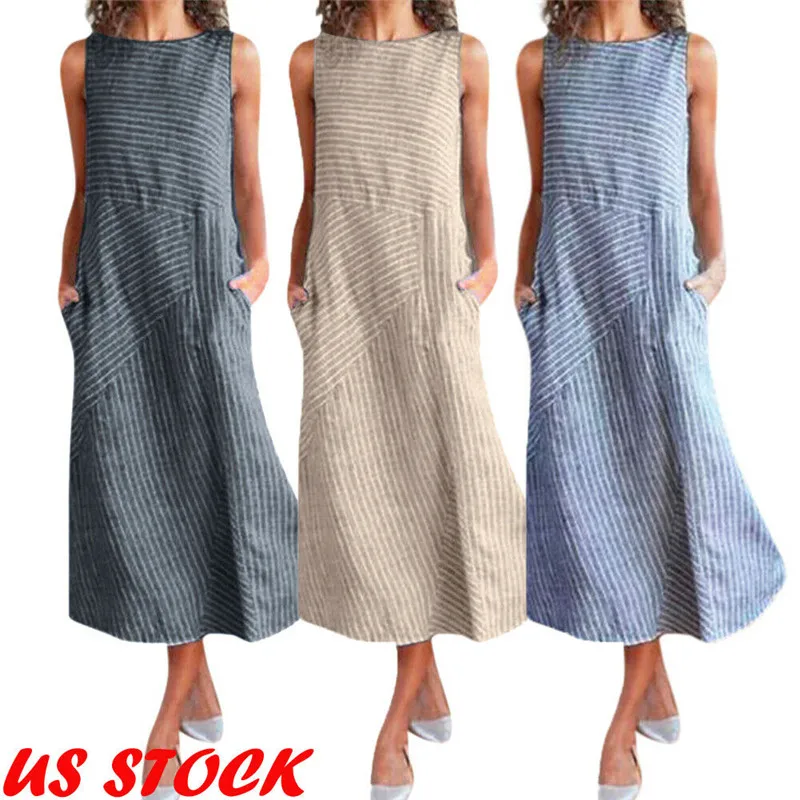 Женское богемное Полосатое повседневное мешковатое Платье туника летний