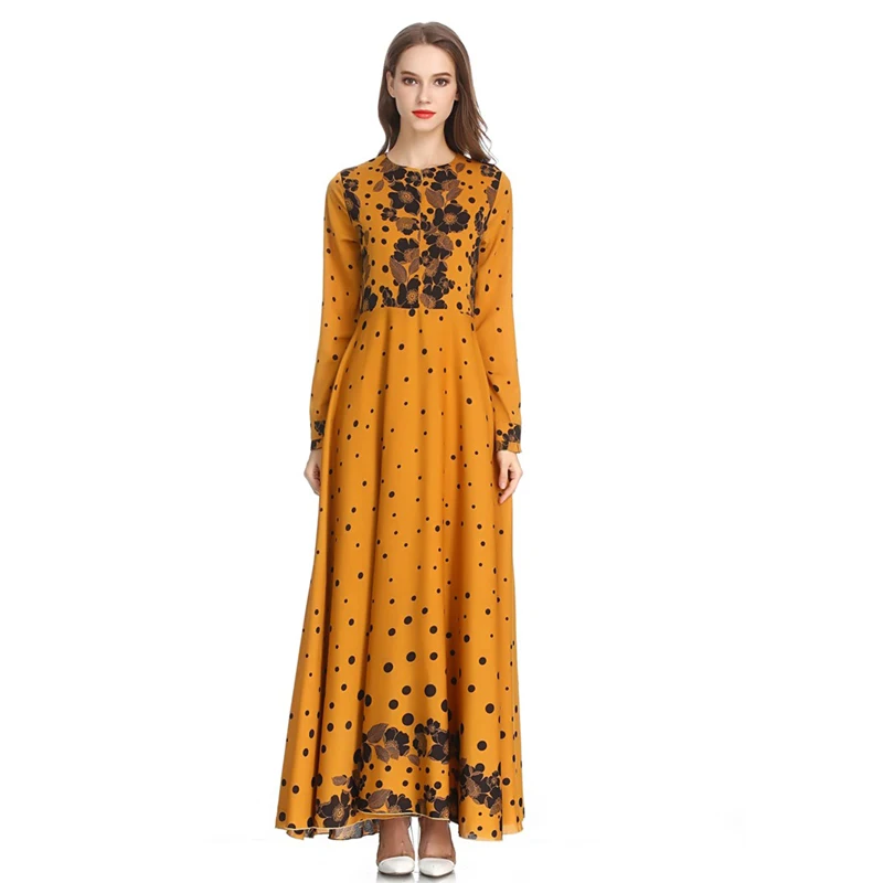 Платье MISSJOY 2020 MuslimAbaya кафтан с длинным рукавом в горошек цветочным принтом модное