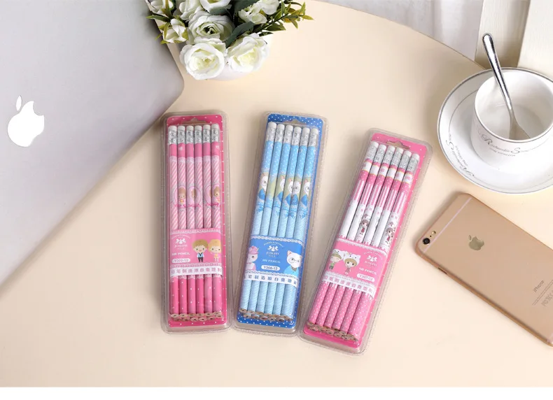 Climemo pencil Cartoon Cute Triangle Black Wood Pencil Pens DIY Office Stationery and Student Supplies Writing Clear kids pencil