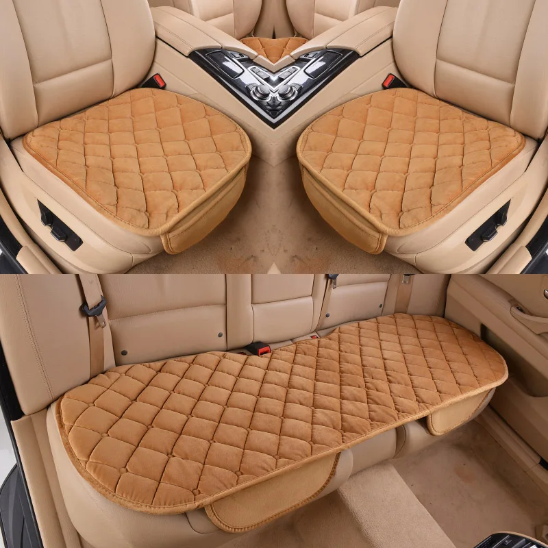 light brown 3pcs GSPSCN 3 шт./компл. зимняя теплая сидений автомобиля сиденье Подушка для спереди на заднем сиденье стула чёрный; коричневый автомобильные сиденья протектор - Название цвета: light brown 3pcs