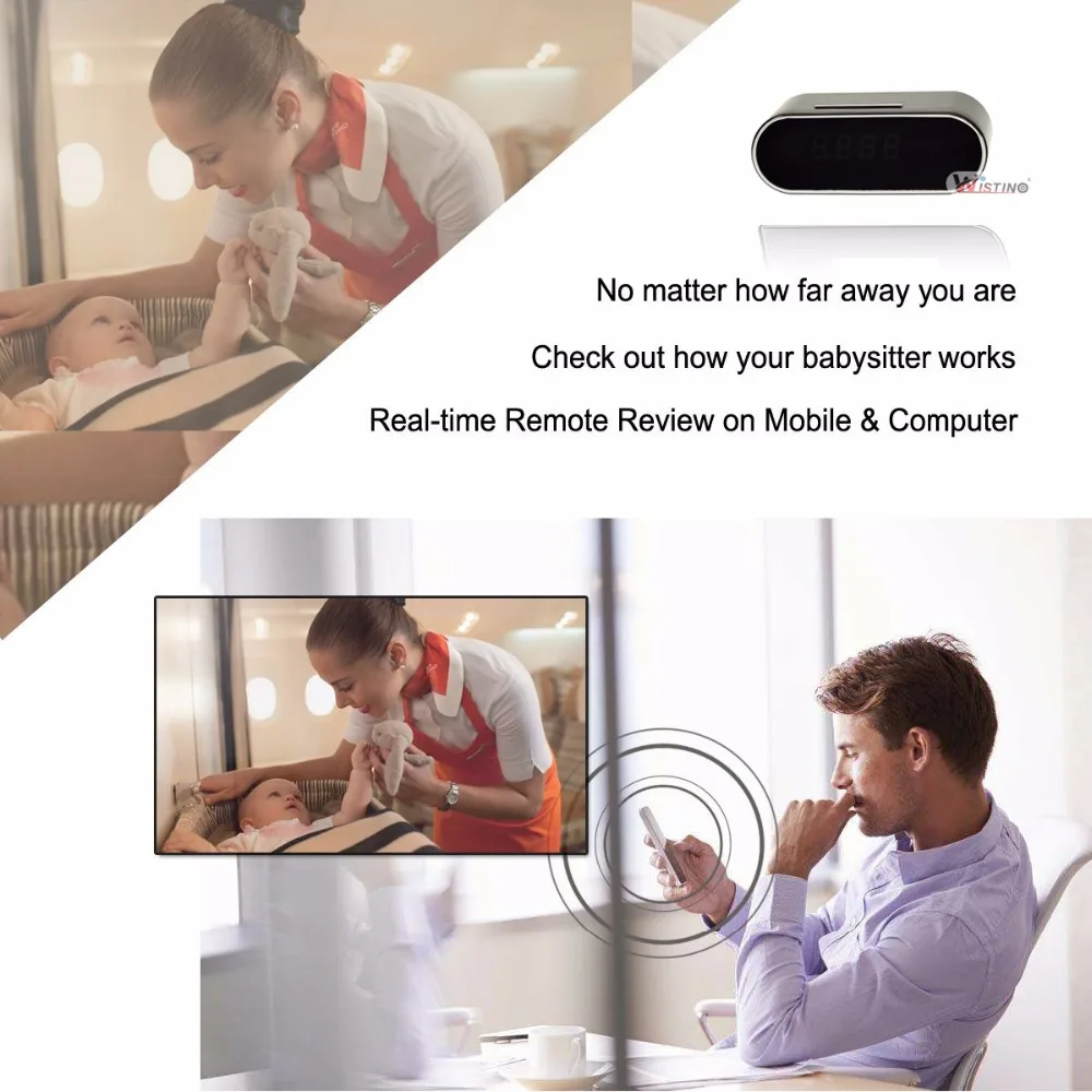Wistino 1080P wifi камера няня камера Черная P2P IP часы безопасности IOS Android Обнаружение движения домашняя беспроводная камера безопасности