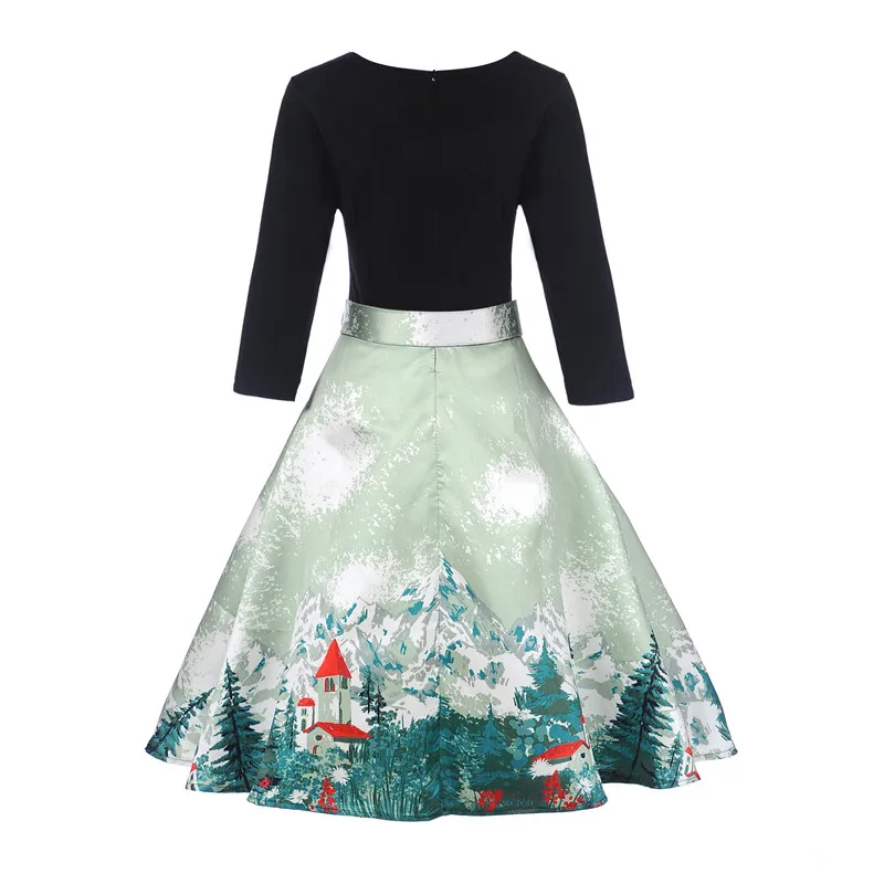 Элегантное женское винтажное платье 50s 60s с принтом Pinup Туника повседневные рабочие вечерние платья с рукавами 3/4 черное лоскутное платье vestidos