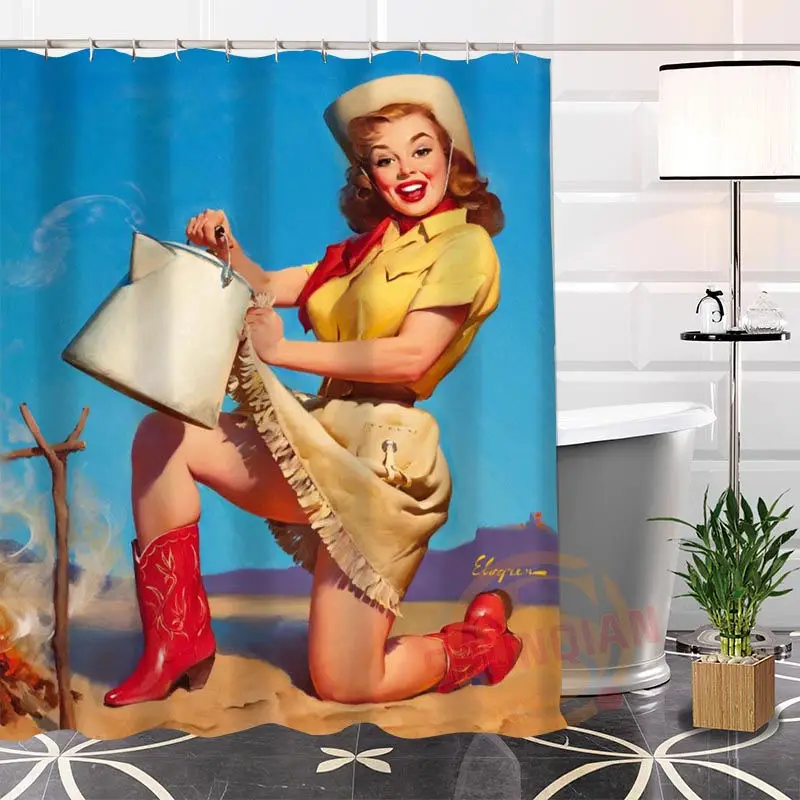 Эко-дружественный индивидуальный Уникальный pin up Девушка Современная душевая занавеска ванная комната водонепроницаемый для себя H0220-54 - Цвет: Цвет: желтый
