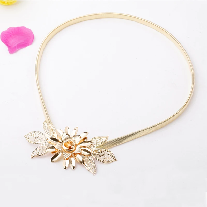 

Belts For Women Fashion Design Solid Ladies Golden Flower Belt Waist Chain Cinch Decorated Belt Female Luxury Belts