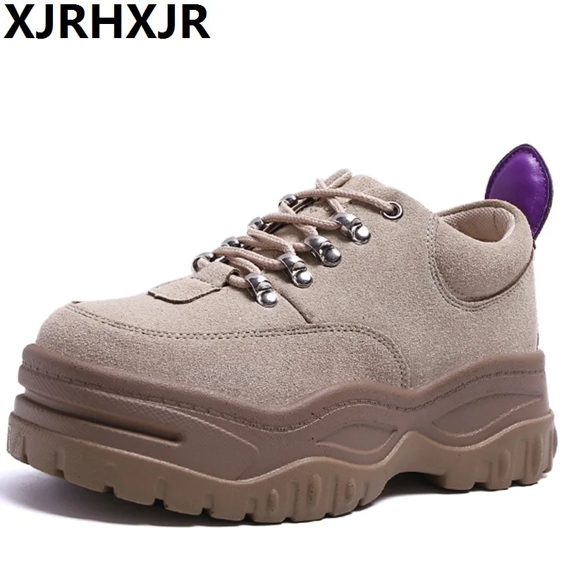 XJRHXJR/Новинка; черные женские кроссовки на платформе; коллекция года; модная женская обувь на плоской толстой подошве со шнуровкой; женская обувь для папы