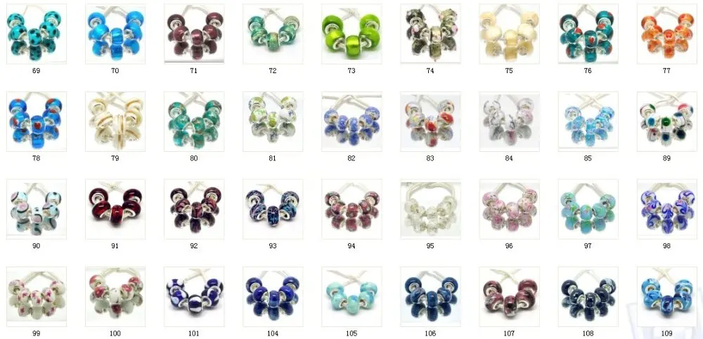 Смешанный заказ 100 шт. европейские стеклянные бусины серебряные 925 пробы