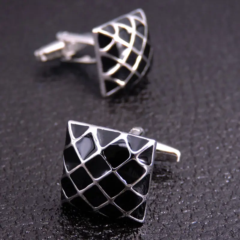 Black silver net Высокое качество Эмаль Медь Материал Лазерная металлическая линия, решетки манжеты Модные мужские французские рубашки манжеты запонки - Окраска металла: Black silver net