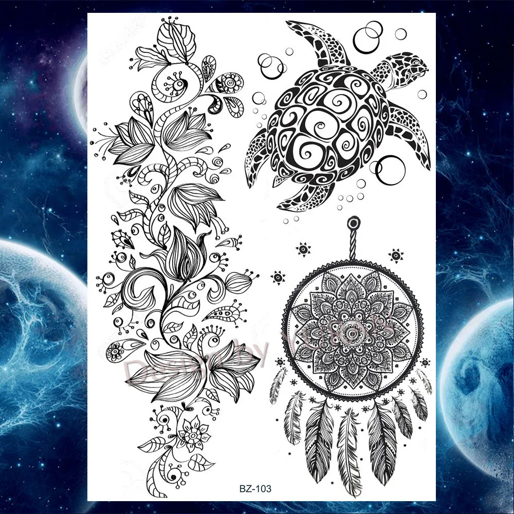 YURAN Black Waist Jellyfish Ocean Mandala Flower Tattoos Stickers Women Men Custom Tattoo Temporary Body Arm Fake Tatoos Paste | Красота и