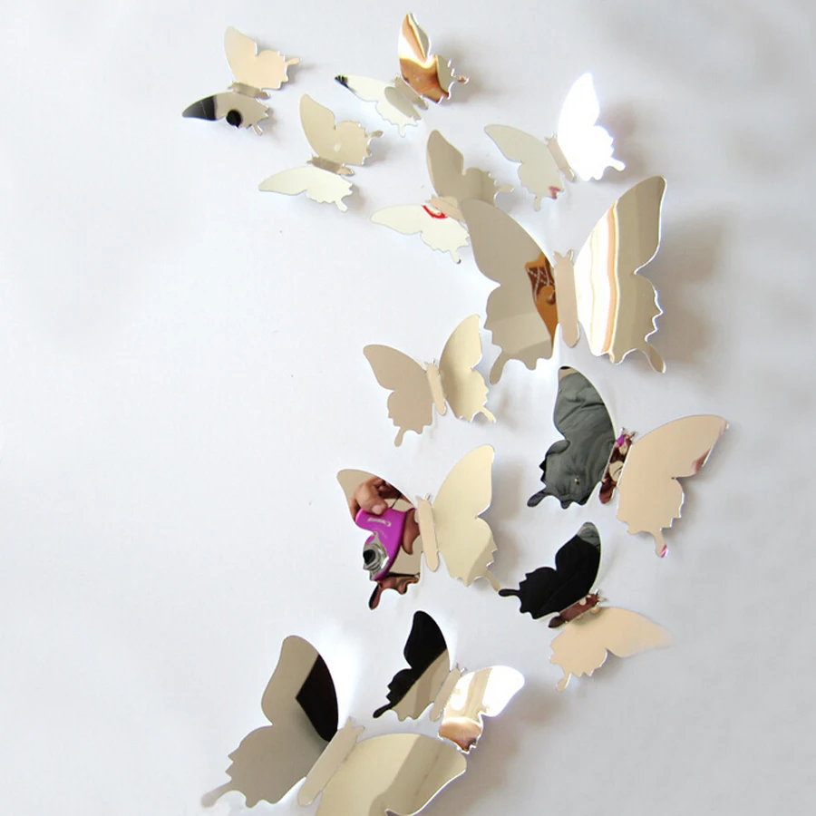 12 шт./компл. Новое поступление зеркальные Серебристые 3D наклейки на стену с