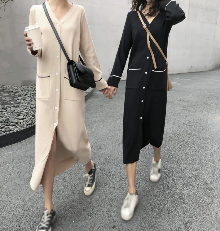 Женское эластичное трикотажное платье с длинным рукавом и v-образным вырезом