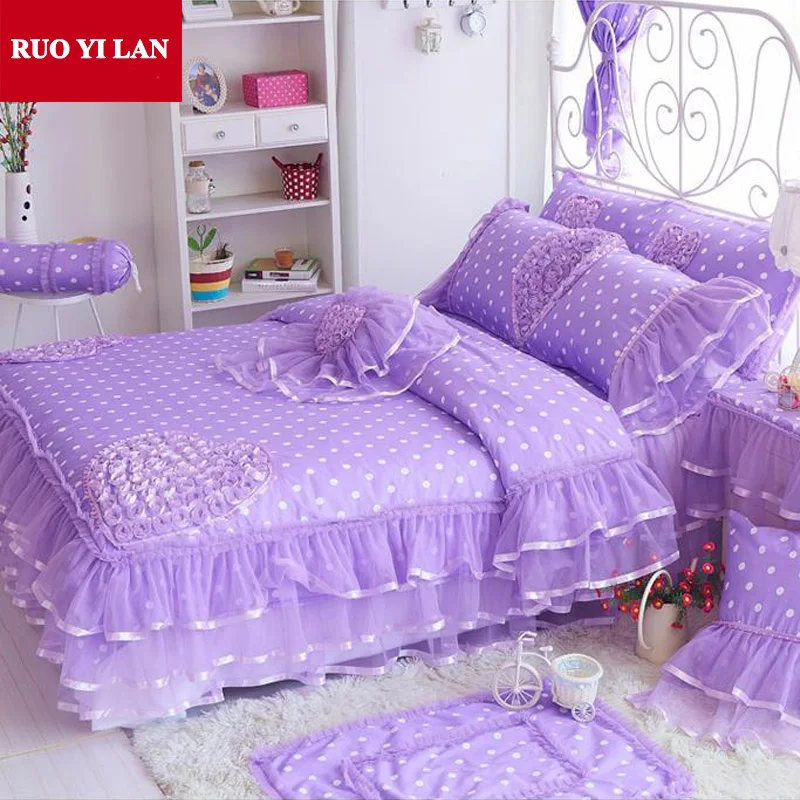 Сладкая принцесса шелк Кружево оборками пододеяльник покрывало кровать юбка