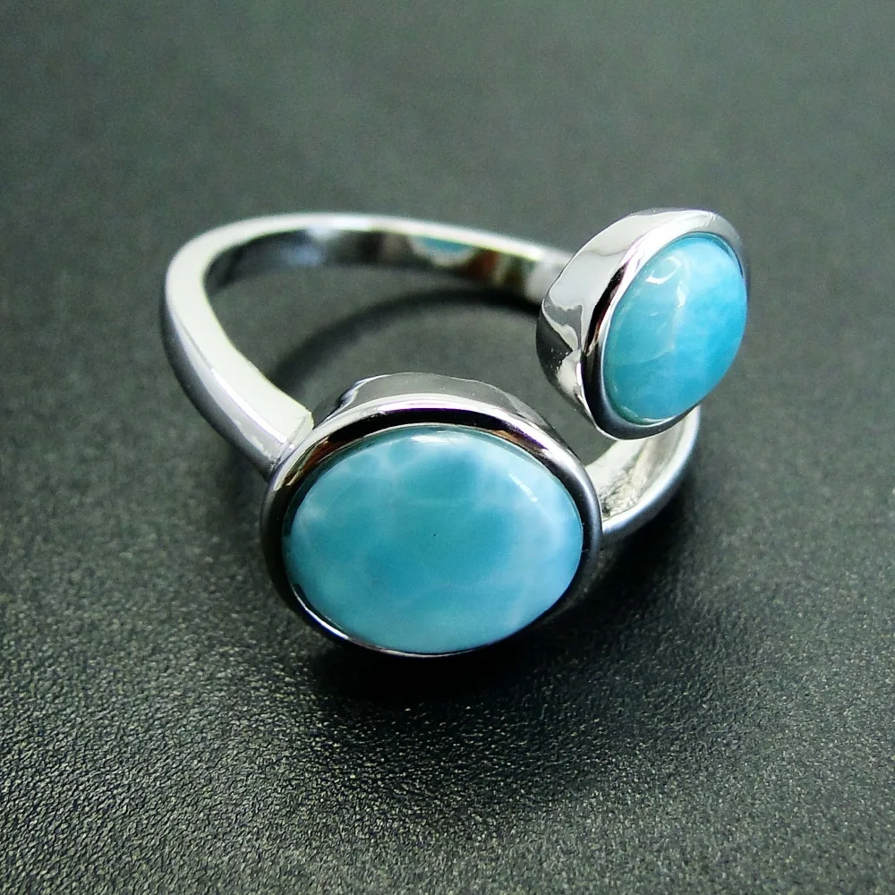 Натуральные кольца Larimar, античный дизайн, круглые кольца Larimar, 925 пробы, серебряные ювелирные изделия, Larimar, свадебные кольца для женщин, Размер 6/7/8/9