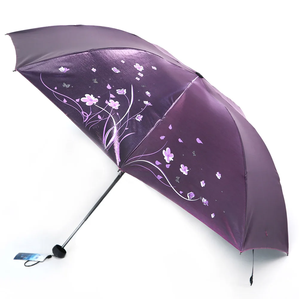 purple Becautiful цветок 3 складной зонтик женщина анти УФ Защита от солнца Зонты ветрозащитный черное покрытие 8 к Зонты - Цвет: purple