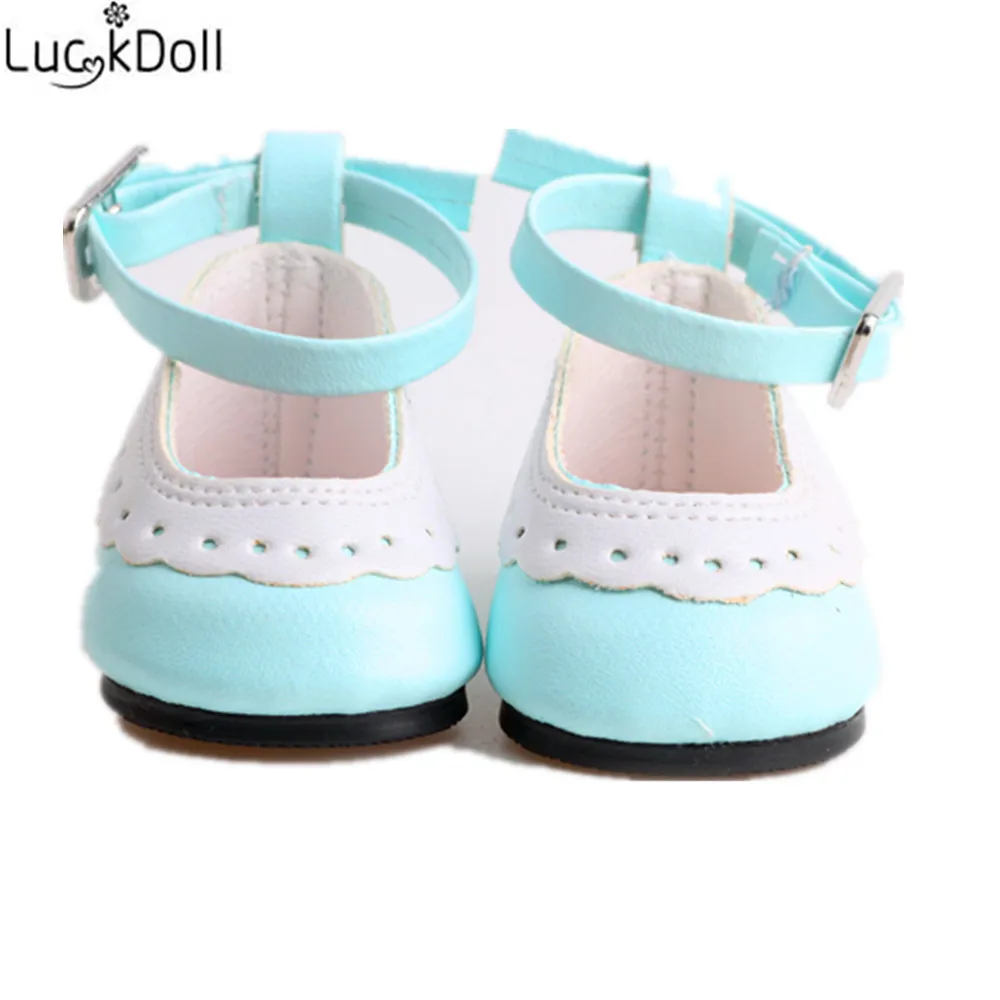 LUCKDOLL/синие розовые кожаные туфли подходят для 18 дюймов американский и 43 см