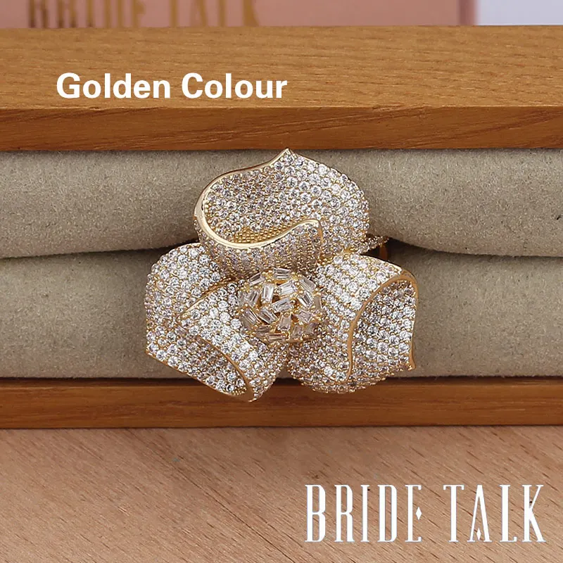 Gold Color Роскошные брендовые обручальные кольца с цирконом для невесты, обручальные кольца с цветами для невесты, Женские Ювелирные изделия, anel masculino - Цвет основного камня: Gold Color
