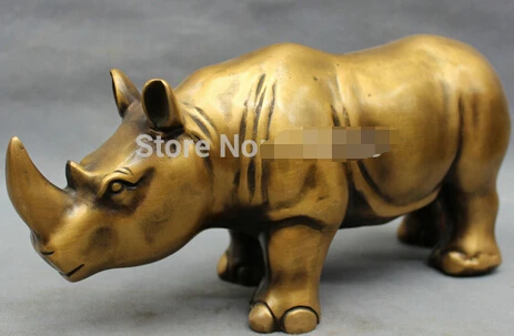 WBY+++ free shipping 11" Lucky Chinese Bronze Reptiles Bull Ox Rhino Rhinoceros Horn Statue Figurine | Дом и сад