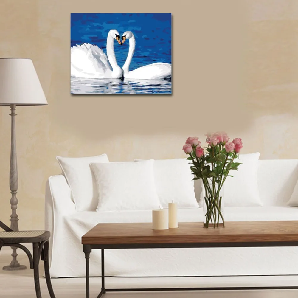 WONZOM Lake Diy Painting By Numbers Abstract Swan Oil Animal Cuadros Decoracion Acrylic Paint On Canvas Modern Art Gift | Дом и сад