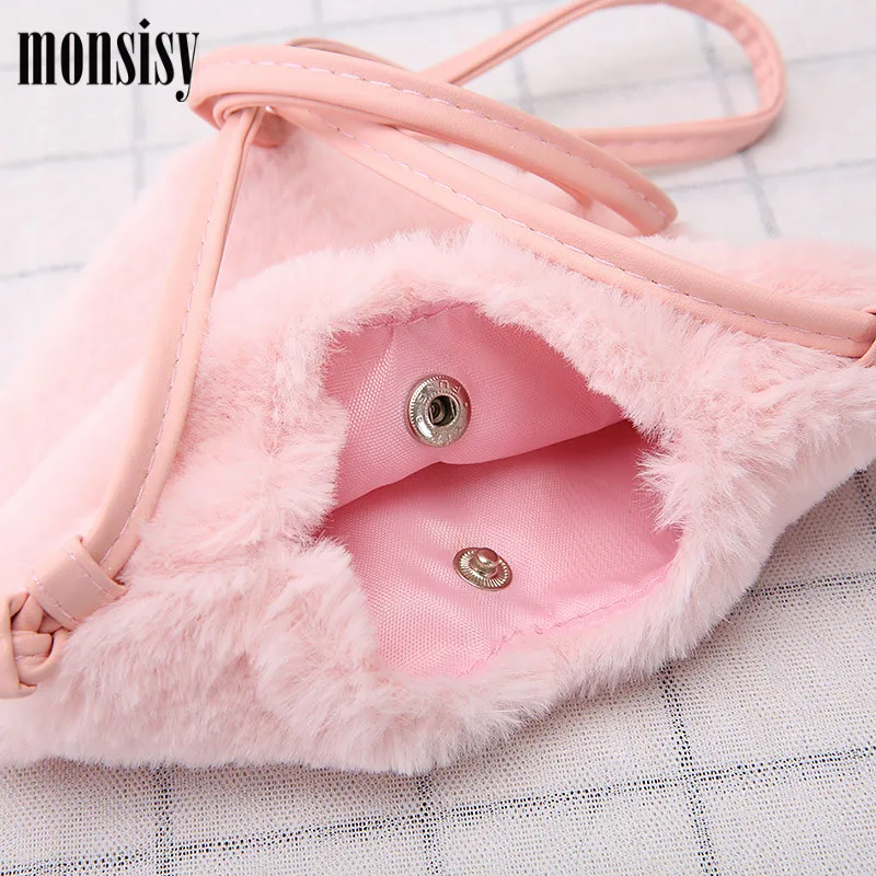 Monsiy сумка с искусственным мехом и сердечком для девочек сумочка Детский кошелек