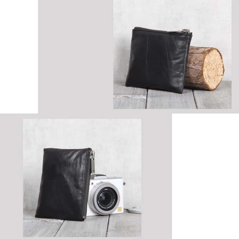 Alisara Coin Purses Women Wallets Genuine Leather Men Cowhide Wallet Mini Purse Small Coin Pouch Zipper Bag Card Holder Pocket