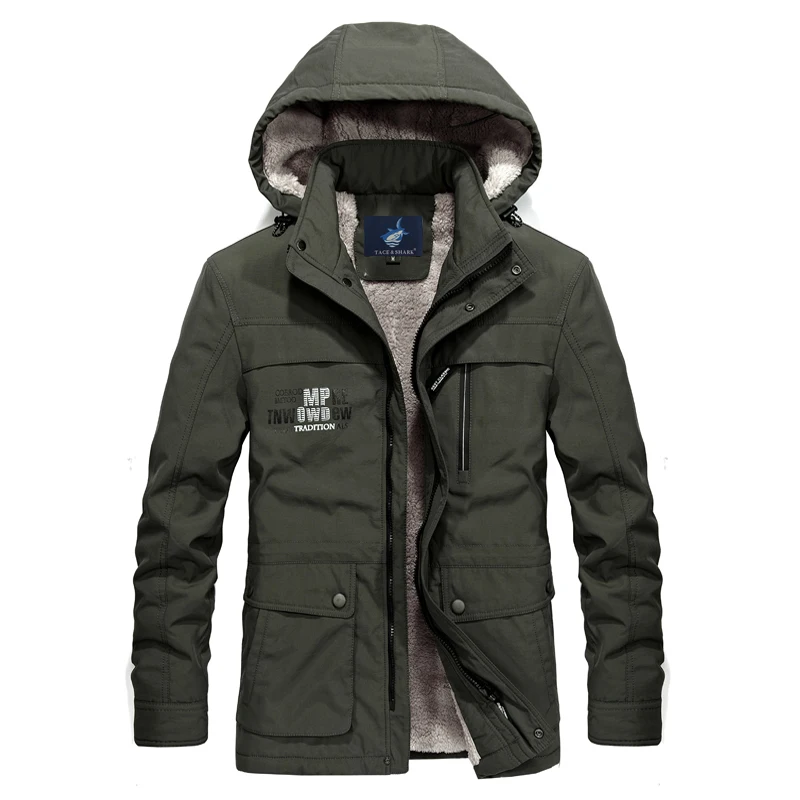 Высококачественная брендовая мужская парка Tace& Shark, флисовая подкладка, Толстая теплая ветрозащитная зимняя куртка с капюшоном, мужское повседневное пальто