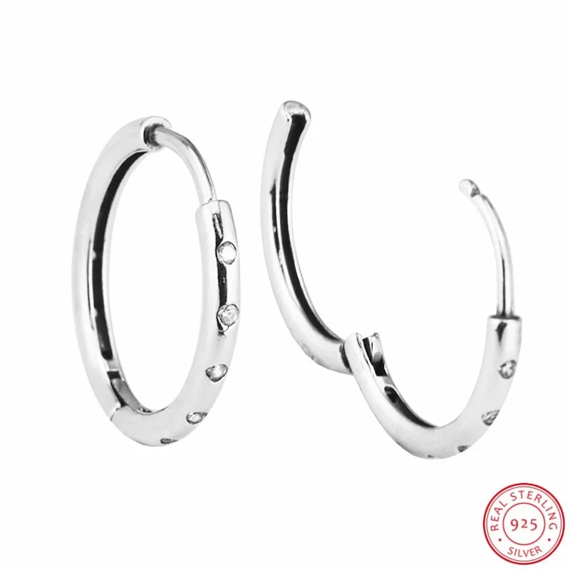 Серьги-кольца из стерлингового серебра 925 пробы, мерцающие капли для женщин, с прозрачным CZ сияющим шикарным стилем для любых случаев, FLE103