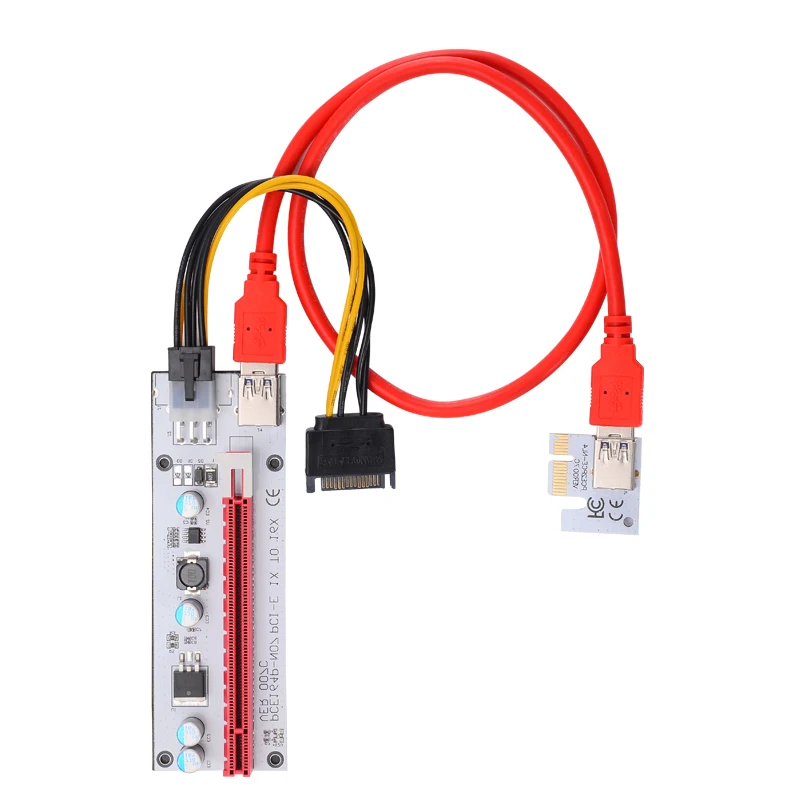 3 в 1 4-контактный Riser Card Molex PCI-E 6pin SATA 60 см PCIE 1x к 16x PCI Express для Antminer Bitcoin Miner Mining |