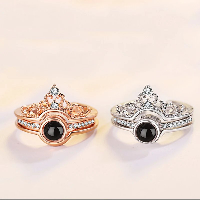 Прямая поставка новинка 100 языков кольца с надписью I Love You для пар Crown модные