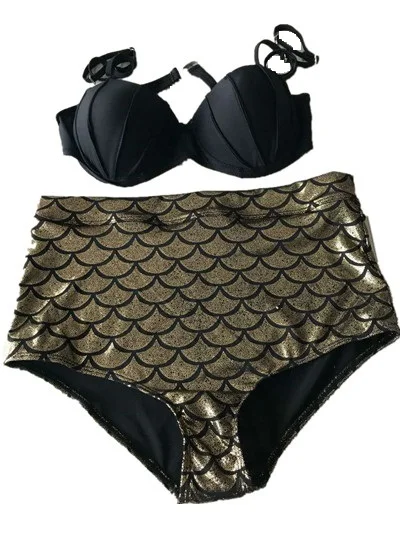 Женский купальник-бикини с завышенной талией фиолетовый и зеленый цвета лето 2019 |