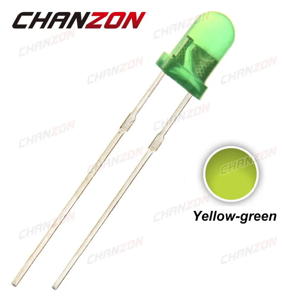 CHANZON 100 шт. LED 3 мм рассеянный желтый зеленый цвет 20мА DC 2 в Круглый широкий угол DIP