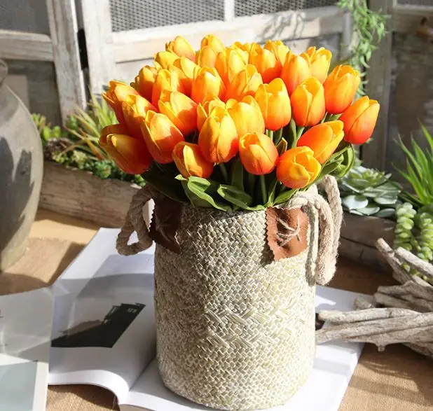 Open Orange Tulips 31 шт./лот, искусственные цветы-тюльпаны, искусственные цветы из искусственной кожи Калла, настоящие цветы для свадебного украшения, вечерние украшения для дома - Цвет: Open Orange Tulips