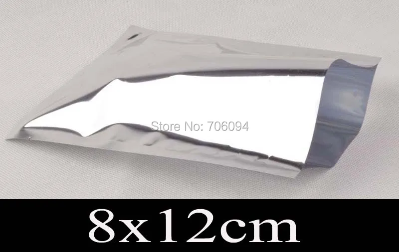 

8*12cm shiny silver Aluminum Foil Plastic Bag,Heat seal silver Aluminum foil bag,Plain pocket plastic food Bag,300pcs/lot