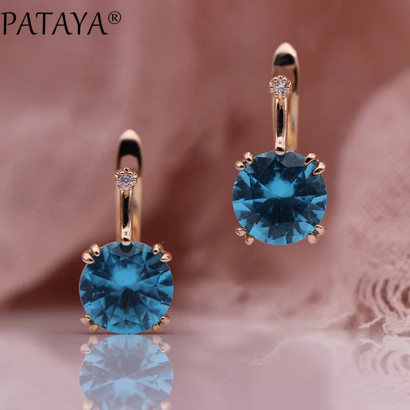 Женские круглые серьги PATAYA синие из розового золота 585 пробы с натуральным