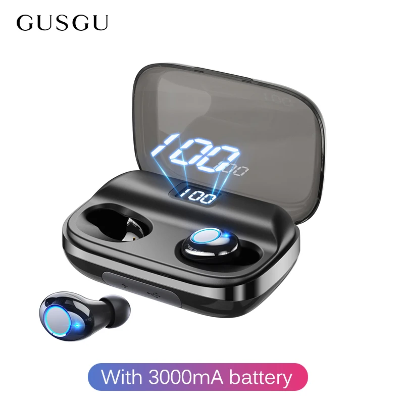 With 3000mAh battery TWS Bluetooth наушники 5,0 6D стерео беспроводные наушники IPX6 водонепроницаемая Спортивная гарнитура наушники 4000 мАч светодиодный внешний Смарт-аккумулятор наушники беспроводные блютуз наушники - Цвет: With 3000mAh battery
