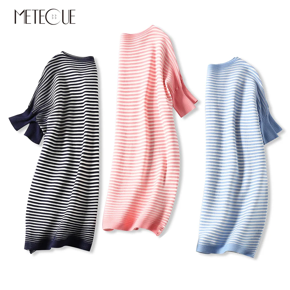 Свободные Градиент Полосатый Для женщин свитер шелк Tencel смеси Slash шеи с