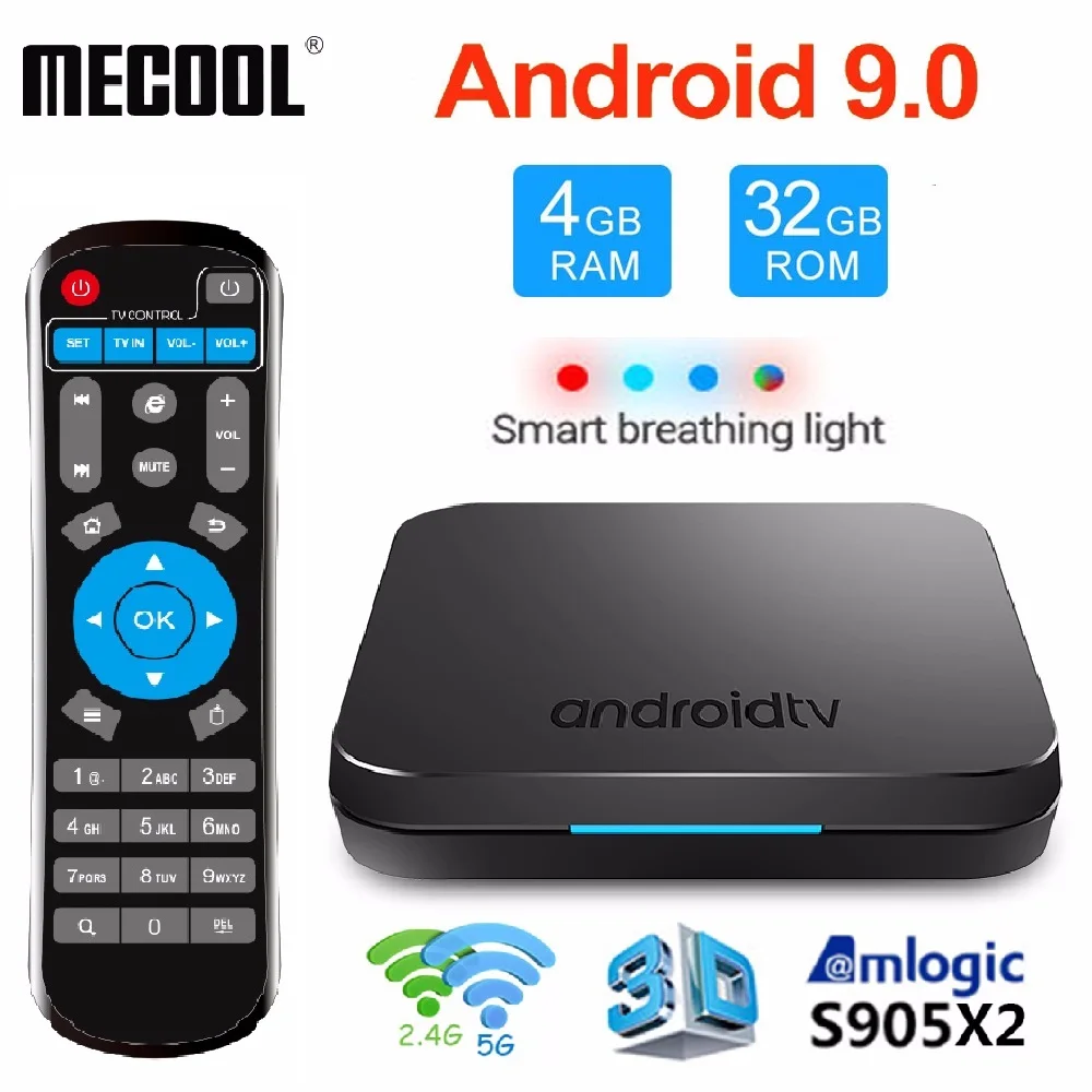 Mecool KM9 Android 8,1 ТВ приставка BT 4,1 Голосовое управление S905X2 4 ГБ 32 ГБ Smart tv Box2.4G/5G WiFi приставка 4K медиаплеер