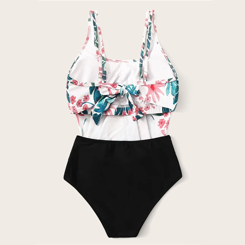 COLROVIE лист носовой платок с принтом Ruched Топ с высокой талией Boho цельный купальник женский бикини Летний Пляжный купальный костюм