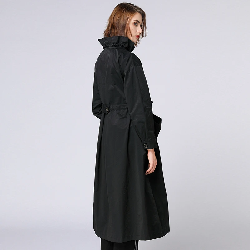 Trench Coats Plus Size Woman 2020Autumn Winter Oversized Red Black Long Elastic Waist Fashion Coat Outwear Female 4XL | Женская одежда
