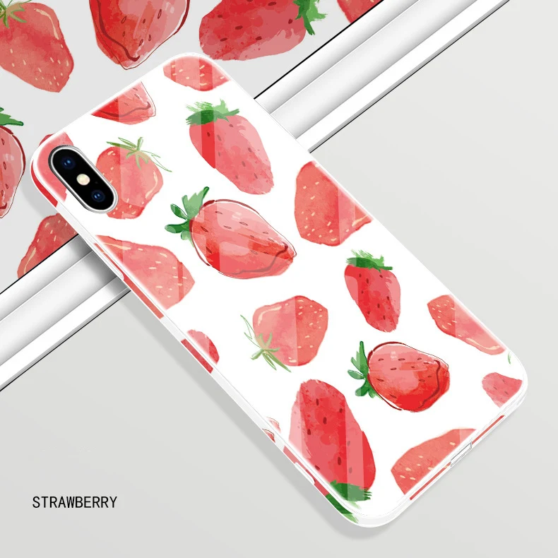 Strawberry Для iPhone XS Max XS 10S XR X 8 7 6 6S Plus чехол HD Фруктовый Цветочный цветной боковой Чехол из закаленного стекла для Apple X S R 8 7+ бампер - Цвет: Strawberry